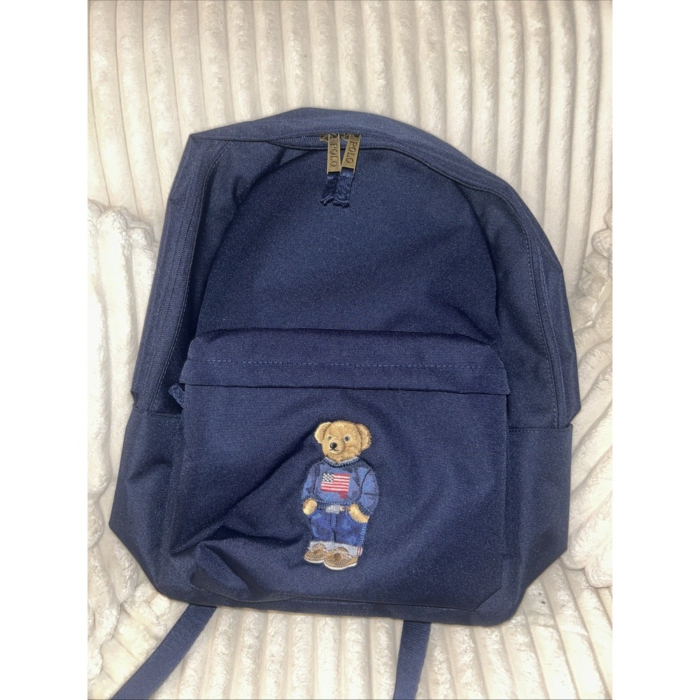 Polo Ralph Lauren Backpack Full Size Laptop Navy Blue Polo Bear School Bag NWT